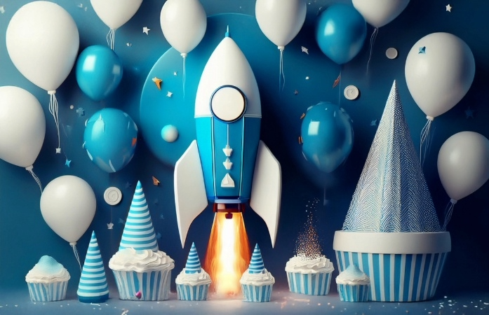  blue rocket with blue cup cakes